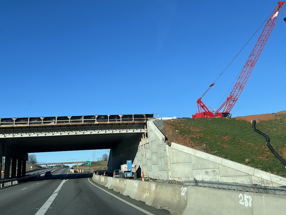 Reedy Fork bridge under construction in Greensboro.